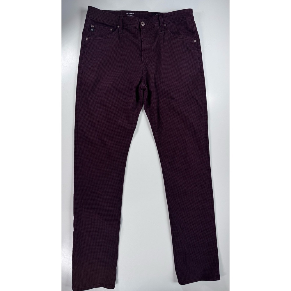 AG Adriano Goldschmied Everett Slim Straight Leg Jean 36x34 Maroon Red Check